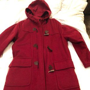 Lands' End red wool long winter coat womens size Medium 10/12